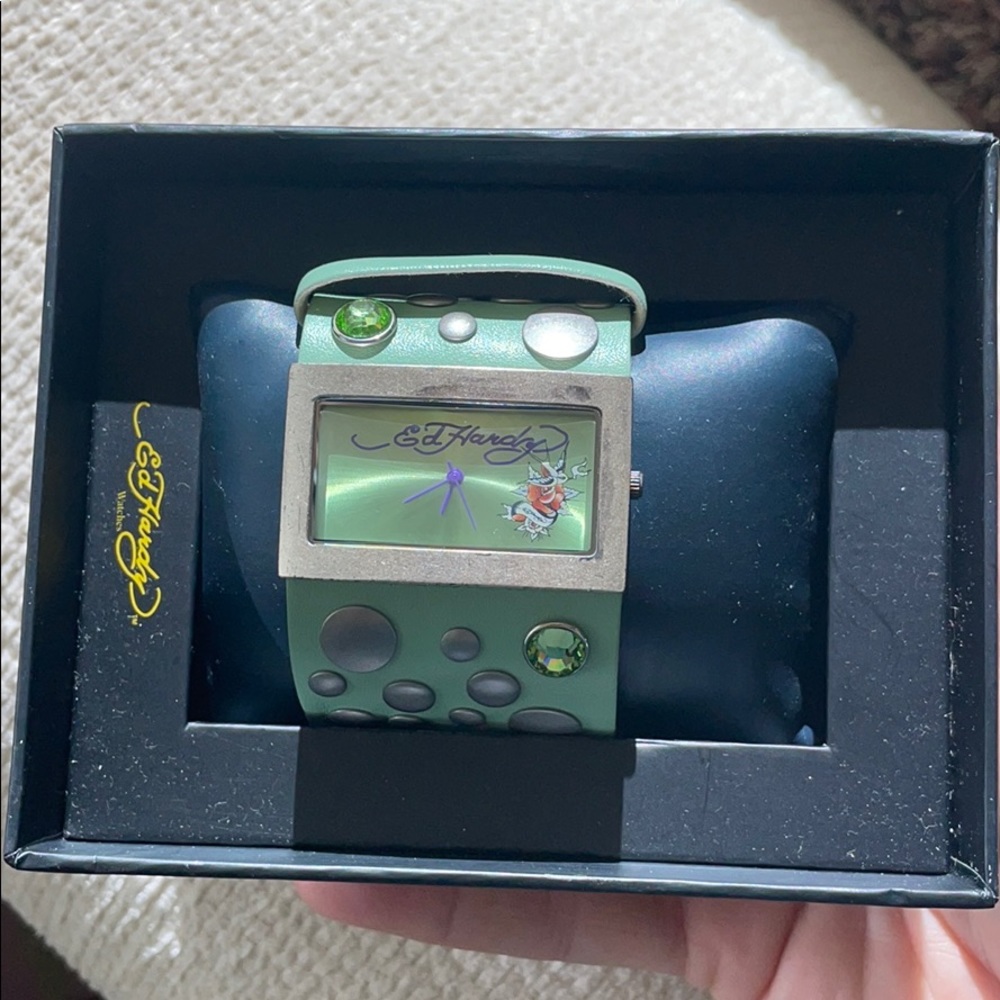 Mint Green Leather Ed Hardy Watch